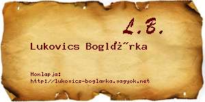 Lukovics Boglárka névjegykártya